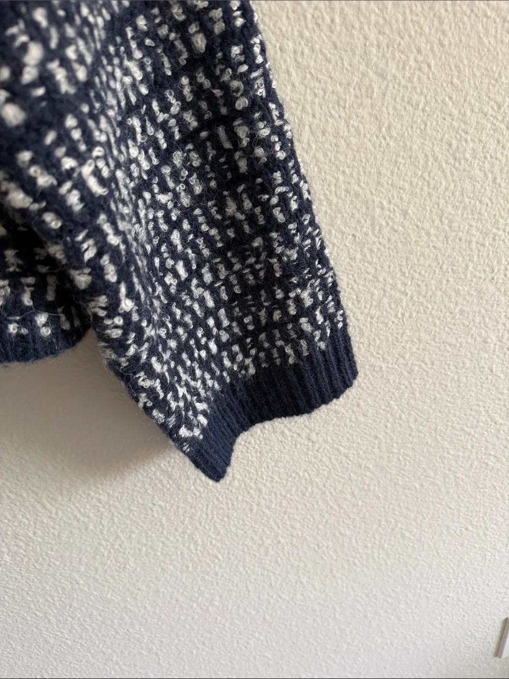 J. Crew Navy and White Textured Knit Cardigan with Gold Buttons